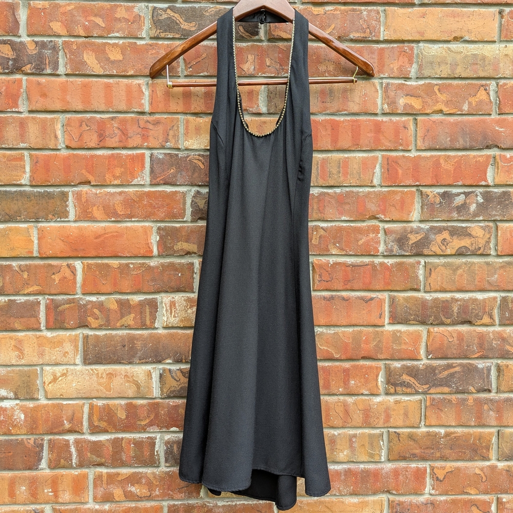 GUNNE SAX Jessica McClintock Vtg 90s Black Rhinestone Mini Halter Dress Size 7/8